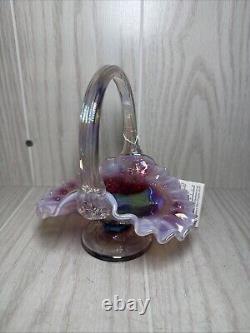 Fenton Glass Inverted Strawberry Basket Opalescent Carnival 7 W Box And Tag