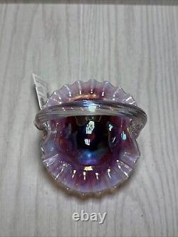 Fenton Glass Inverted Strawberry Basket Opalescent Carnival 7 W Box And Tag