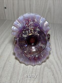 Fenton Glass Inverted Strawberry Basket Opalescent Carnival 7 W Box And Tag