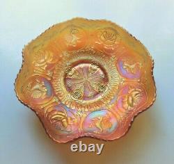 Fenton Glass Iridescent Marigold Carnival Dragon & Lotus Ruffled 9 Bowl
