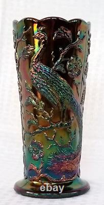 Fenton Glass Iridized Amethyst Carnival Peacock Garden 8 Vase