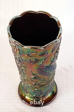 Fenton Glass Iridized Amethyst Carnival Peacock Garden 8 Vase
