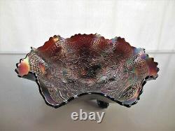 Fenton Glass Iridized Carnival Two Flowers 3 Toed Ruffled Scalloped 10 3/4 Bowl