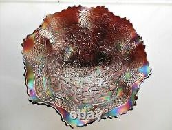 Fenton Glass Iridized Carnival Two Flowers 3 Toed Ruffled Scalloped 10 3/4 Bowl