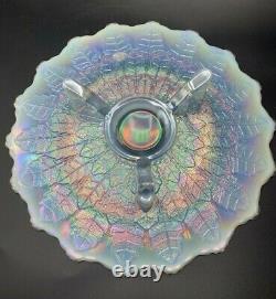 Fenton Glass Leaf Tiers Cake Stand White Carnival Opalescent with Orig. Label