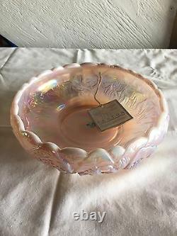 Fenton Glass Pink Carnival Bowl with Iridescent Embossed Floral Pattern