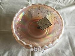 Fenton Glass Pink Carnival Bowl with Iridescent Embossed Floral Pattern