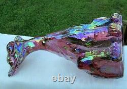 Fenton Glass Pink Carnival Iridescent Glass Alley Cat Figurine11H