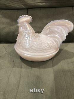 Fenton Glass Pink Carnival Iridescent HEN ON NEST 8 Covered Candy Trinket Dish