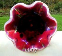 Fenton Glass Plum Opalescent Hand Painted Floral Vase 6.5H George W. Fenton