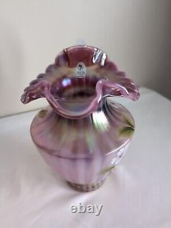 Fenton Glass Plum Raspberry Carnival Opalescent Stripe Optic PITCHER D Barbour