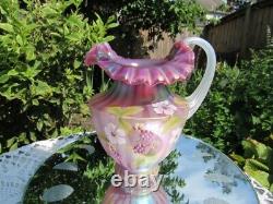 Fenton Glass Plum Raspberry Carnival Opalescent Stripe Optic Pitcher-d. Barbour