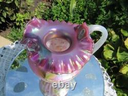 Fenton Glass Plum Raspberry Carnival Opalescent Stripe Optic Pitcher-d. Barbour