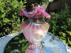 Fenton Glass Plum Raspberry Carnival Opalescent Stripe Optic Pitcher-d. Barbour