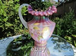 Fenton Glass Plum Raspberry Carnival Opalescent Stripe Optic Pitcher-d. Barbour