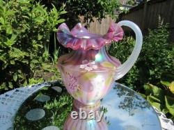 Fenton Glass Plum Raspberry Carnival Opalescent Stripe Optic Pitcher-d. Barbour