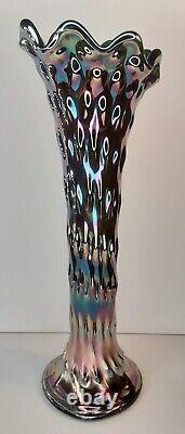 Fenton Glass Rustic Iridescent Green Standard Vase Carnival Glass 1910s