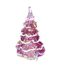 Fenton Glass TREE Iridescent Pink Snow Flocked 6.5 Carnival Gold Partridge Bird