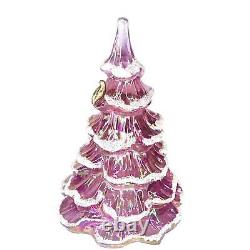 Fenton Glass TREE Iridescent Pink Snow Flocked 6.5 Carnival Gold Partridge Bird