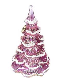 Fenton Glass TREE Iridescent Pink Snow Flocked 6.5 Carnival Gold Partridge Bird