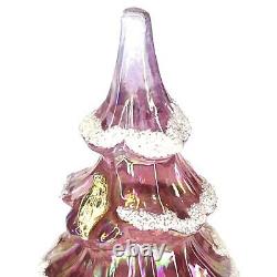 Fenton Glass TREE Iridescent Pink Snow Flocked 6.5 Carnival Gold Partridge Bird