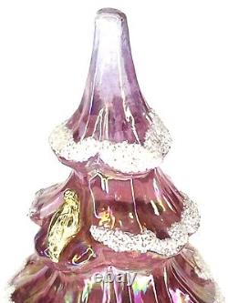 Fenton Glass TREE Iridescent Pink Snow Flocked 6.5 Carnival Gold Partridge Bird