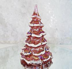 Fenton Glass TREE Iridescent Pink Snow Flocked 6.5 Carnival Gold Partridge Bird