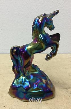 Fenton Glass Unicorn Blue Iridescent Carnival Glass 6 Free Shipping