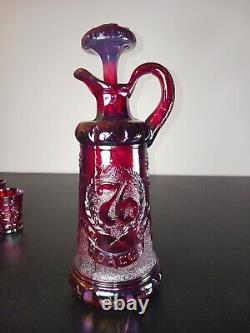 Fenton Glass for HOACGA Decanter Set With 6 Glasses Ruby Carnival Iridescent