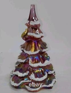 Fenton Gold Partridge Pink Iridescent Carnival Glass Flocked Frit Christmas Tree