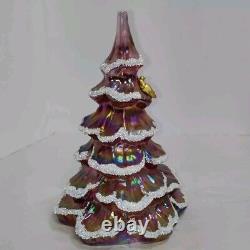 Fenton Gold Partridge Pink Iridescent Carnival Glass Flocked Frit Christmas Tree