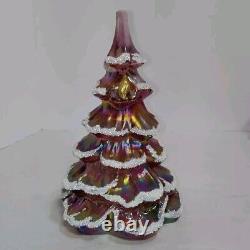 Fenton Gold Partridge Pink Iridescent Carnival Glass Flocked Frit Christmas Tree