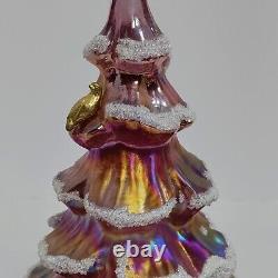 Fenton Gold Partridge Pink Iridescent Carnival Glass Flocked Frit Christmas Tree