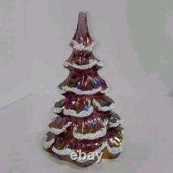 Fenton Gold Partridge Pink Iridescent Carnival Glass Flocked Frit Christmas Tree