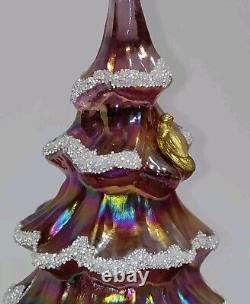 Fenton Gold Partridge Pink Iridescent Carnival Glass Flocked Frit Christmas Tree