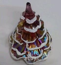 Fenton Gold Partridge Pink Iridescent Carnival Glass Flocked Frit Christmas Tree