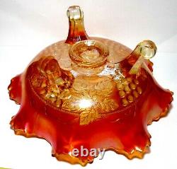 Fenton Grape And Cable Iridescent Marigold Carnival Glass Bowl