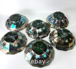 Fenton Green Carnival Glass Grape Cable Iridescent Starburst Berry Set Lot of 7