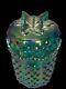 Fenton Green Carnival Glass Iridescent Butterfly Lidded Candy Dish Hobnail