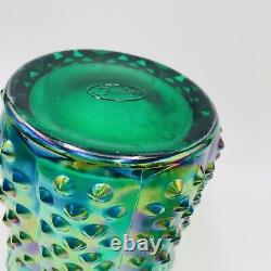Fenton Green Carnival Glass Iridescent Butterfly Lidded Candy Dish Hobnail