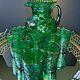 Fenton Green Carnival Iridescent Apple Pitcher 8 Tumblers Vintage Glass #164