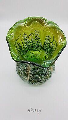 Fenton Green Iridescent Carnival Poppy Vase 12 Tall