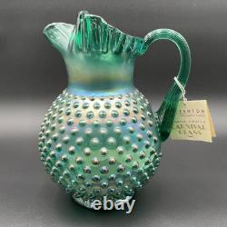 Fenton Green Teal Hobnail Iridescent Carnival Glass Ice Lip Pitcher NEW with Tag