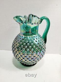 Fenton Green Teal Hobnail Iridescent Carnival Glass Pitcher Museum Collection