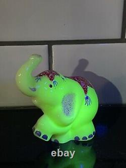 Fenton Hand Painted Gloss Burmese Glass Circus Elephant Signed & GLOWS! GSE