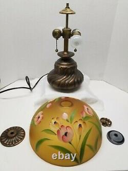 Fenton Hand Painted Tulips On Autumn Iridescent Gold Table Light Lamp by A Deem