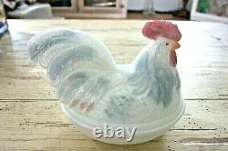 Fenton Hen Rooster On Nest Large 8 1/2 Opaline Iridescent Hand Painted Signed