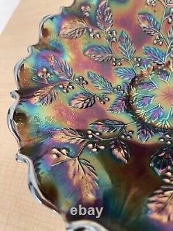 Fenton Holly Carnival Glass Ruffled Edge Bowl 8.5x3.5 Signed Iridescent Vint