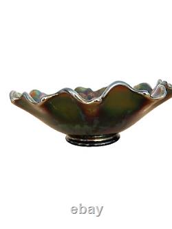 Fenton Holly Carnival Glass Ruffled Edge Bowl 8.5x3.5 Signed Iridescent Vint