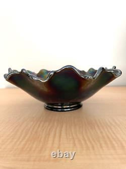 Fenton Holly Carnival Glass Ruffled Edge Bowl 8.5x3.5 Signed Iridescent Vint